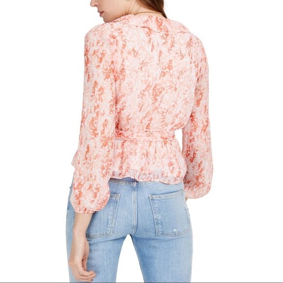 BAR III Ditzy Puff Sleeved Wrap Long Sleeve Top - Picture 2 of 7